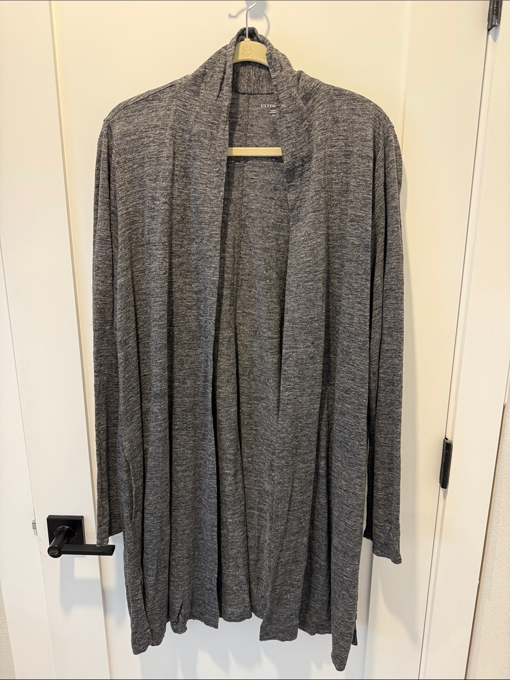 Eileen Fisher Organic Linen Heathered Charcoal Open-Front Cardigan